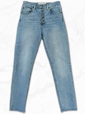 Aritzia Denim Forum Yoko High Rise Slim Jeans 26 Light Wash Button Fly Raw Hem